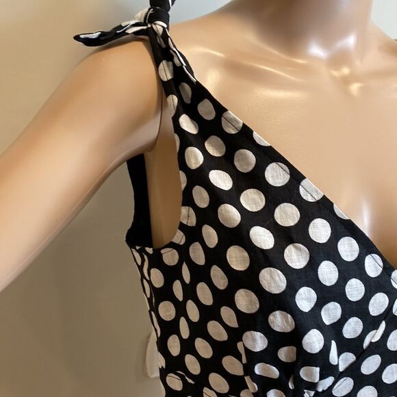 Tweeds polka dot black & white sleeveless linen top size S - Picture 3 of 9